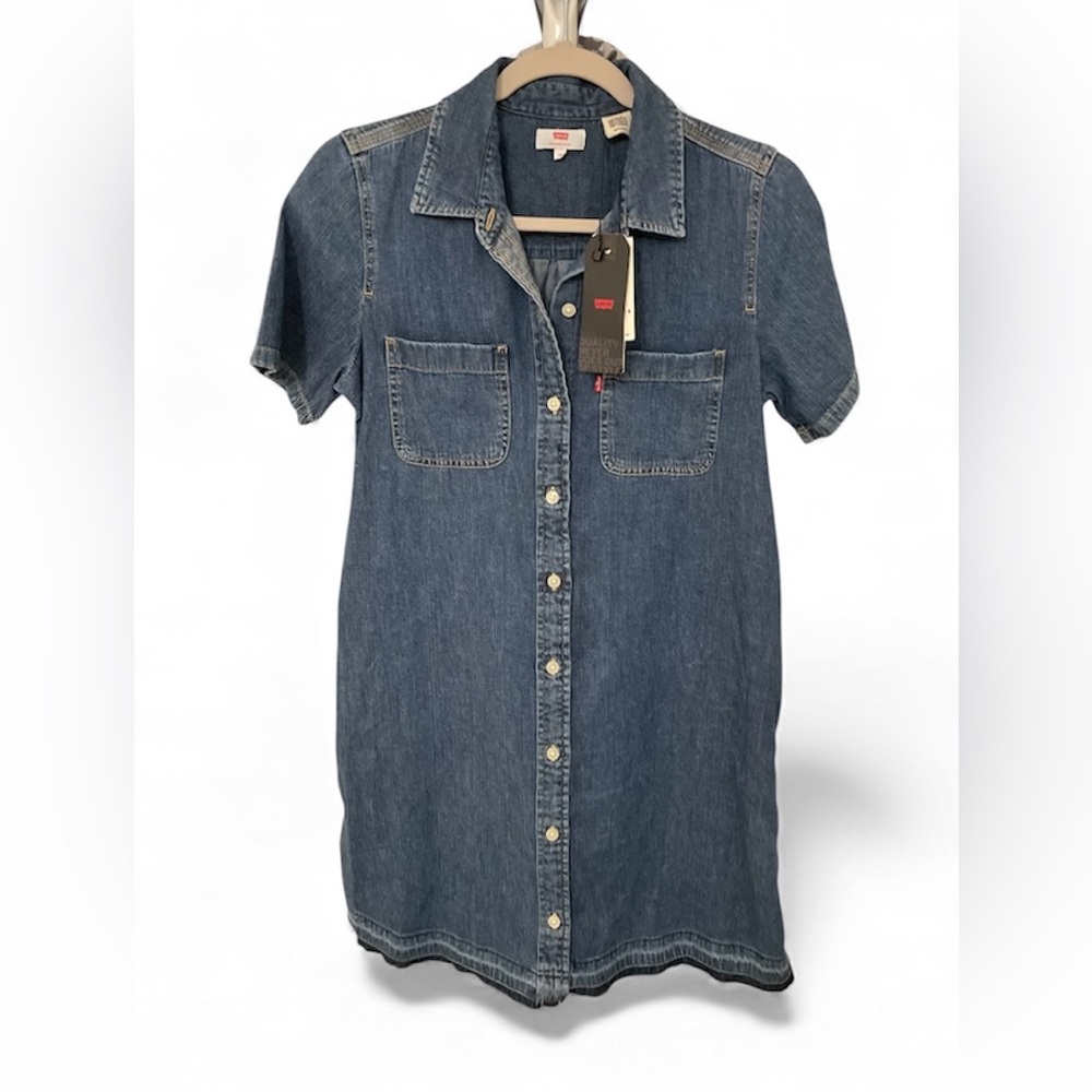Levi's Blue Denim Short Sleeve Dress XS Pockets Jean Dress NWT